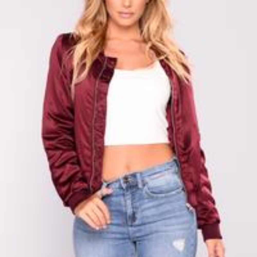 Fashion nova red bomber jacket